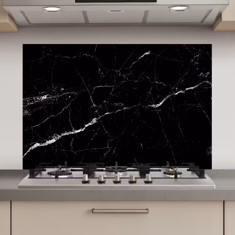 Spatscherm keuken - Marmer look - Zwart - Luxe — 1