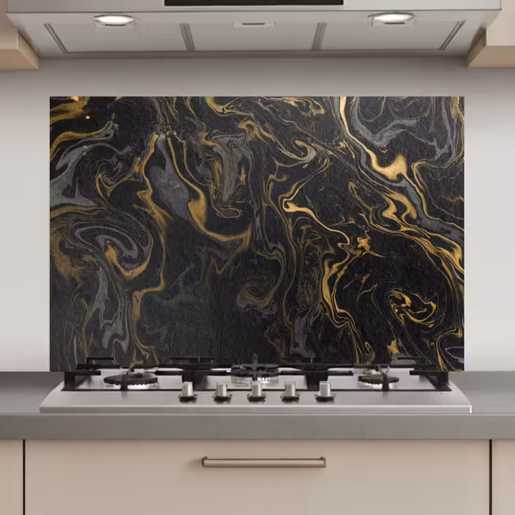 Spatscherm keuken - Marmer - Textuur - Grijs - Goud - Marmerlook - Luxe — 1