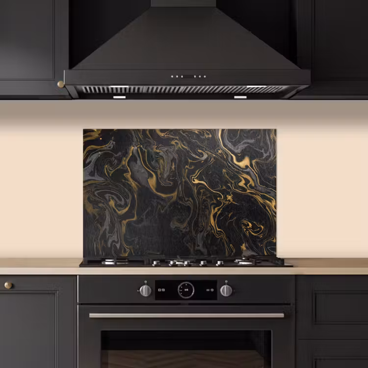Spatscherm keuken - Marmer - Textuur - Grijs - Goud - Marmerlook - Luxe — 2