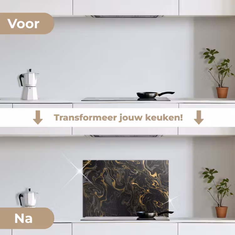 Spatscherm keuken - Marmer - Textuur - Grijs - Goud - Marmerlook - Luxe — 3