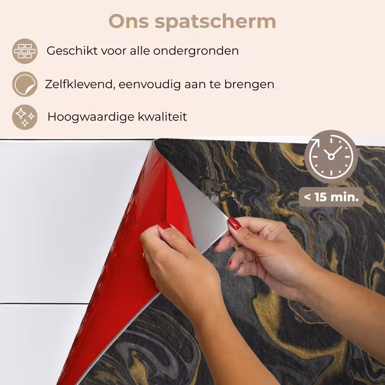 Spatscherm keuken - Marmer - Textuur - Grijs - Goud - Marmerlook - Luxe — 4