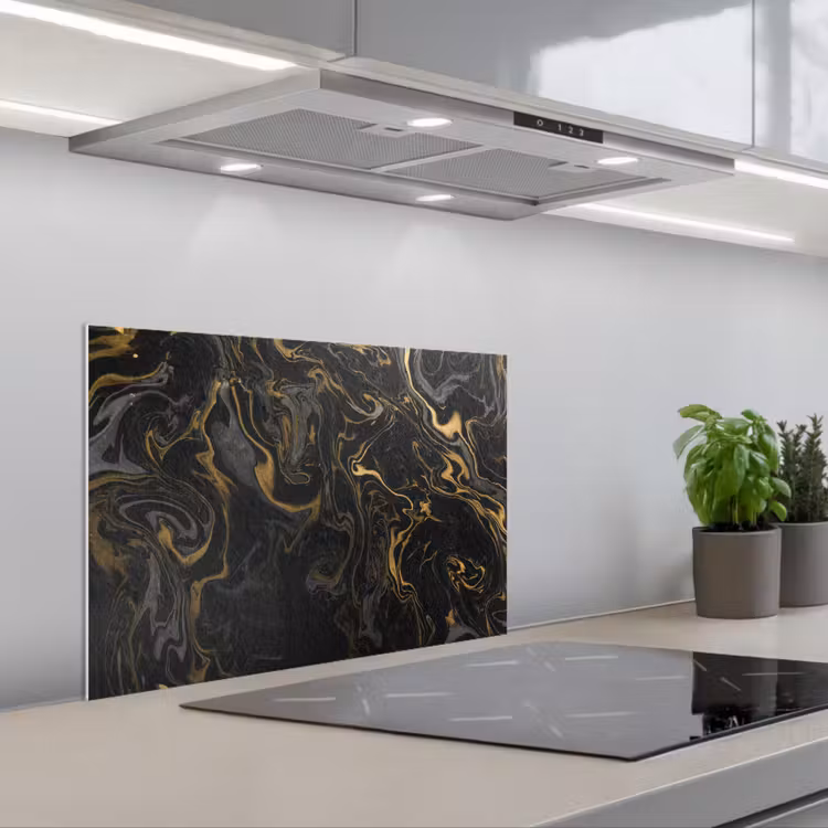 Spatscherm keuken - Marmer - Textuur - Grijs - Goud - Marmerlook - Luxe — 5
