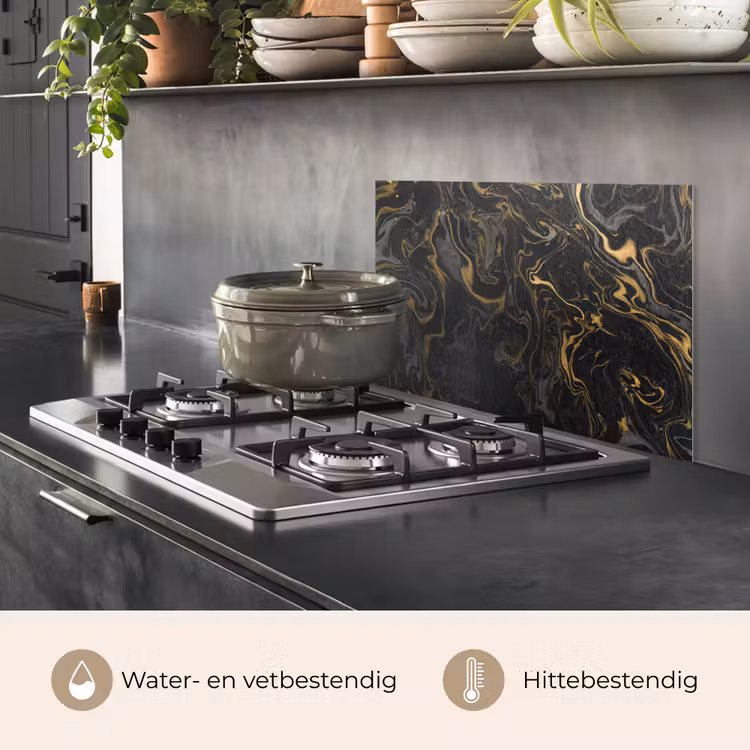 Spatscherm keuken - Marmer - Textuur - Grijs - Goud - Marmerlook - Luxe — 7