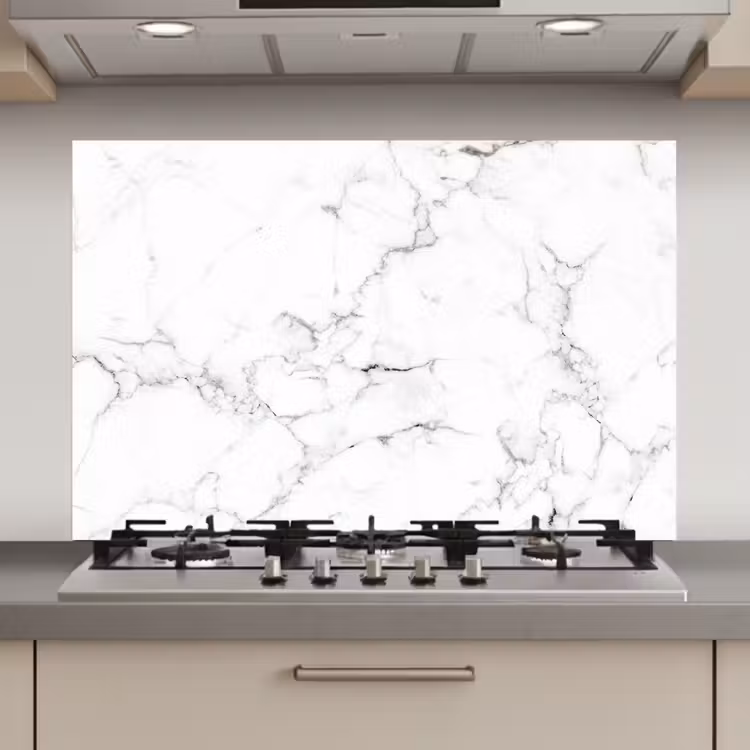 Spatscherm keuken - Marmer - Wit - Grijs - Luxe - Marmerlook - Structuur — 1