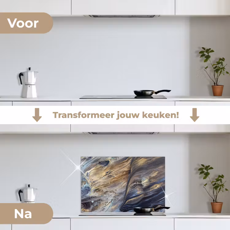 Spatscherm keuken - Marmer - Goud - Waterverf - Textuur - Marmerlook — 3