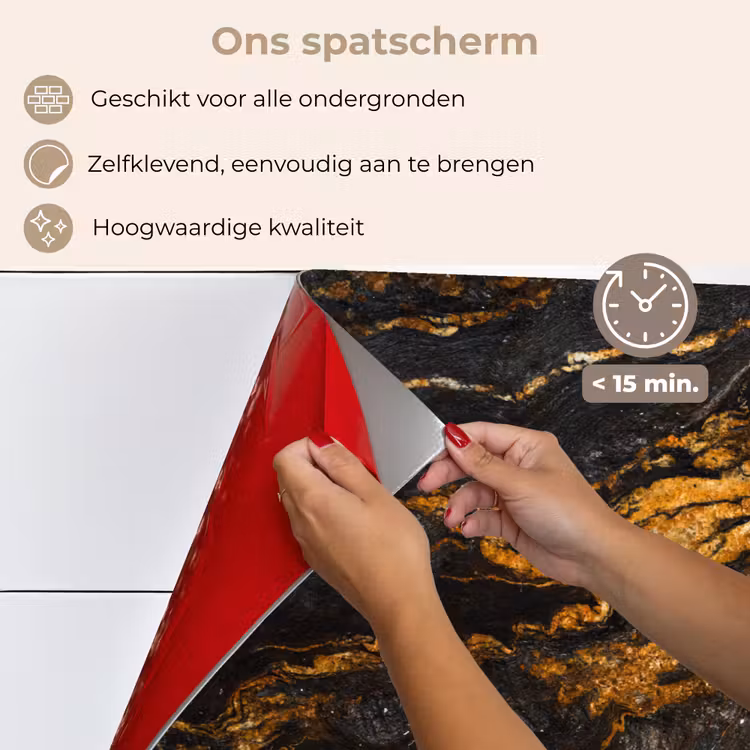 Spatscherm keuken - Marmer - Kalk - Zwart - Goud - Marmerlook - Luxe — 4