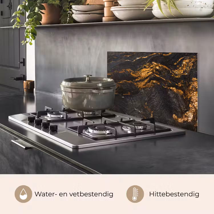 Spatscherm keuken - Marmer - Kalk - Zwart - Goud - Marmerlook - Luxe — 7