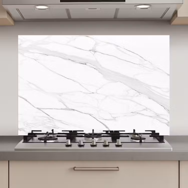 Spatscherm keuken - Marmer - Wit - Lijn - Patronen - Luxe - Marmerlook — 1