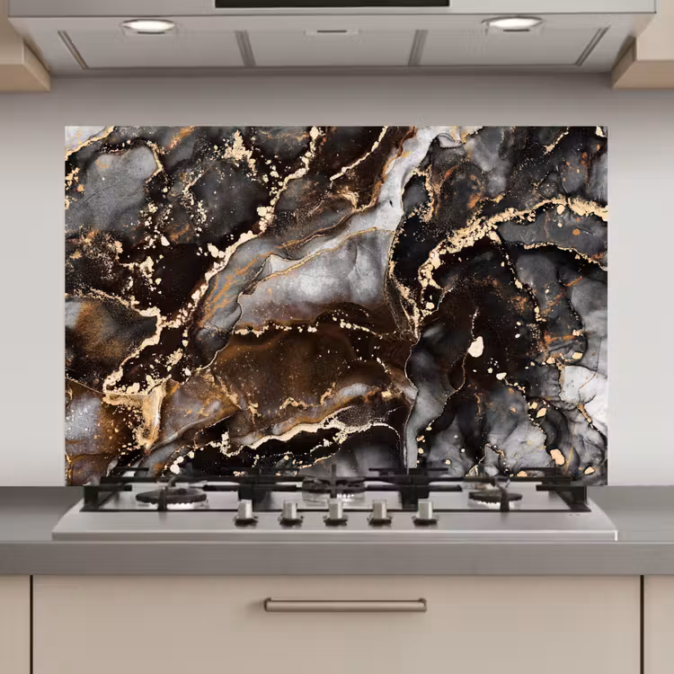 Spatscherm keuken - Marmer - Goud - Glitter - Luxe — 1