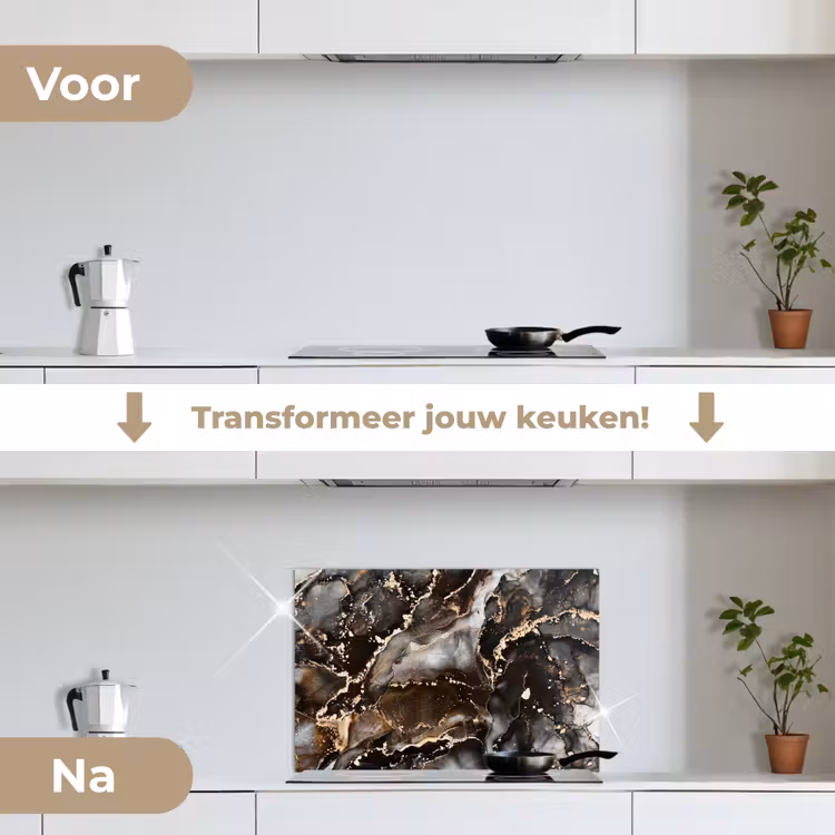 Spatscherm keuken - Marmer - Goud - Glitter - Luxe — 3