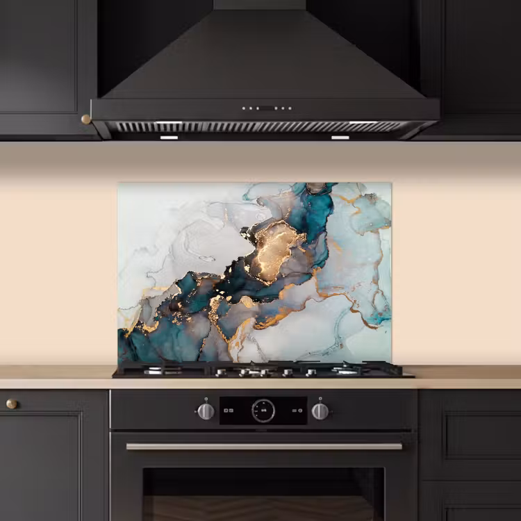 Spatscherm keuken - Blauw - Marmer - Goud — 2
