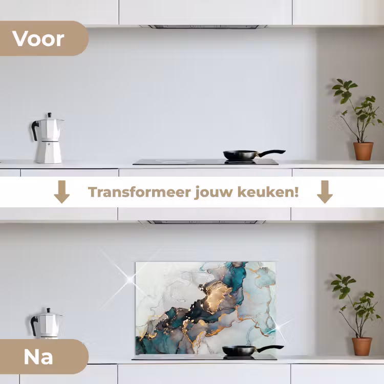 Spatscherm keuken - Blauw - Marmer - Goud — 3