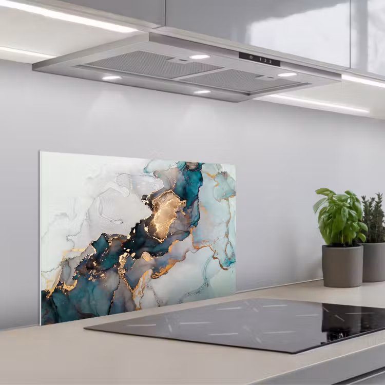 Spatscherm keuken - Blauw - Marmer - Goud — 5