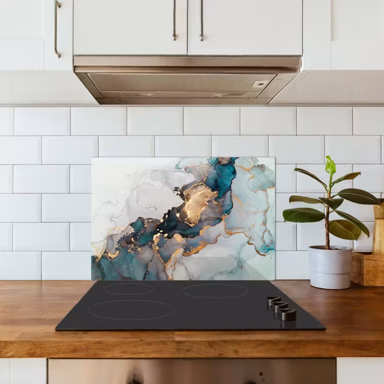 Spatscherm keuken - Blauw - Marmer - Goud — 6