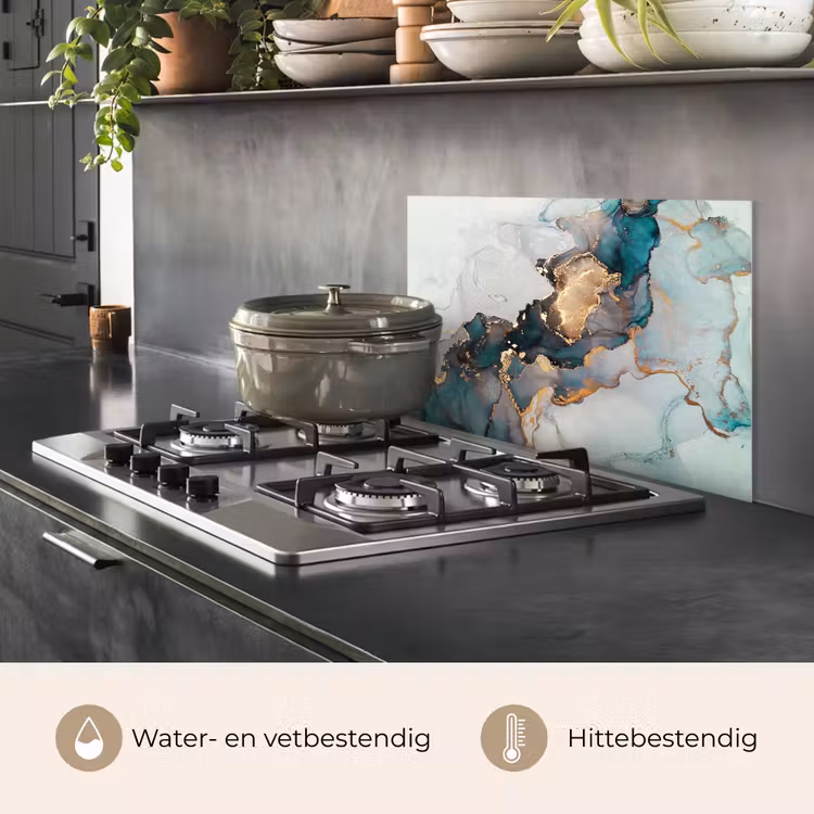 Spatscherm keuken - Blauw - Marmer - Goud — 7