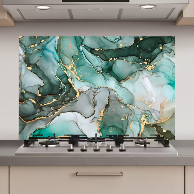 Spatscherm keuken - Goud - Marmer - Groen - Luxe - Marmerlook - Grijs — 1