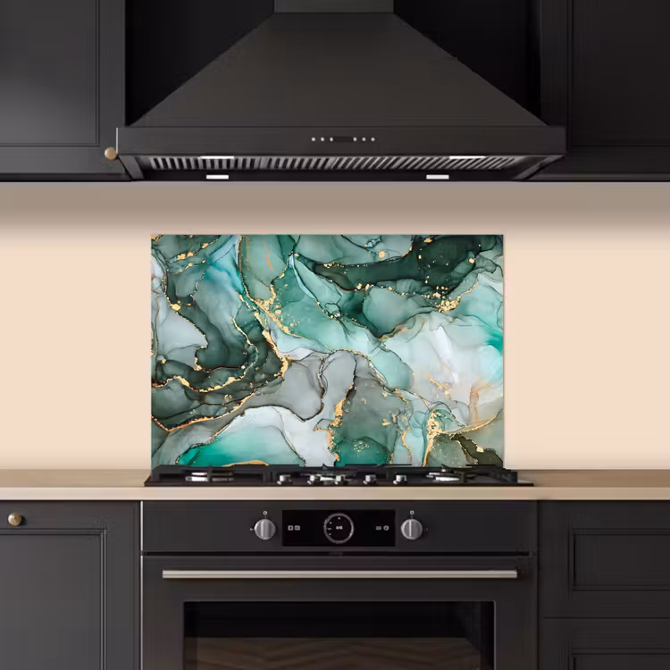 Spatscherm keuken - Goud - Marmer - Groen - Luxe - Marmerlook - Grijs — 2