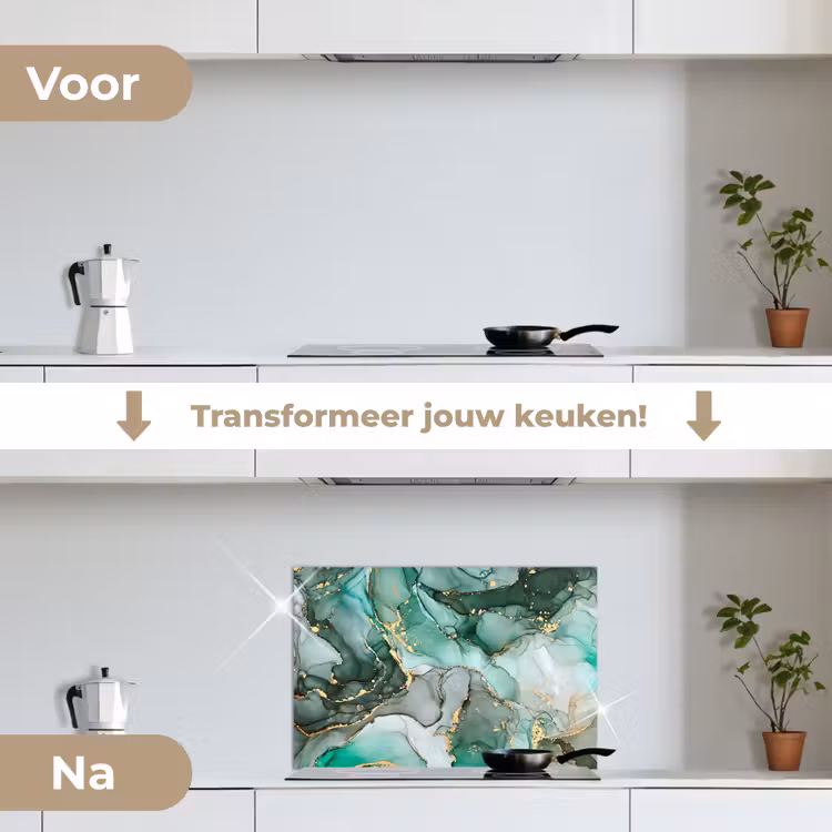 Spatscherm keuken - Goud - Marmer - Groen - Luxe - Marmerlook - Grijs — 3