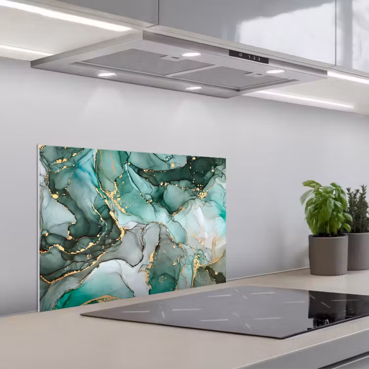 Spatscherm keuken - Goud - Marmer - Groen - Luxe - Marmerlook - Grijs — 5