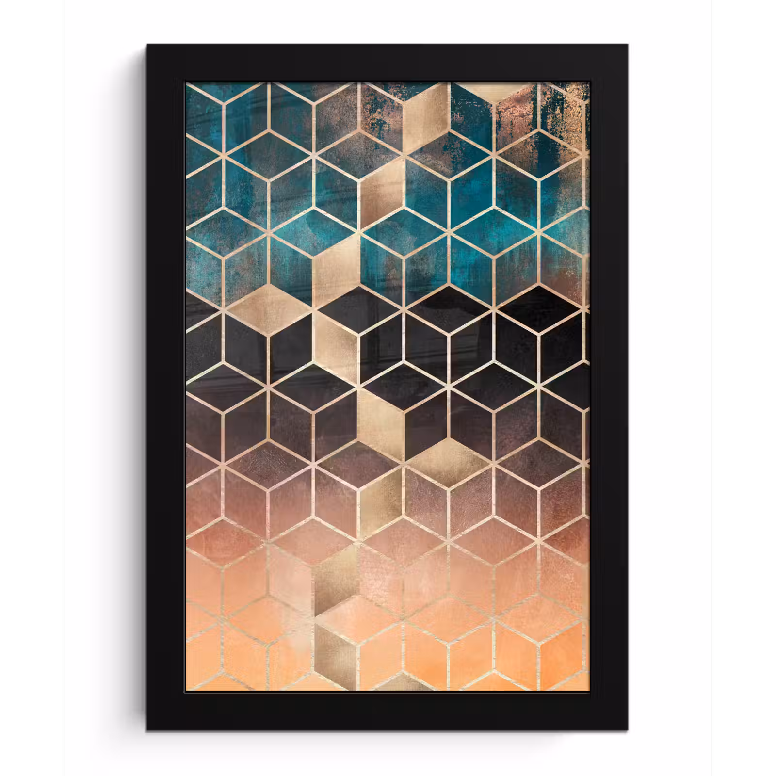 Poster met lijst - Abstract - Kubus - Goud - Patronen - Luxe — 1