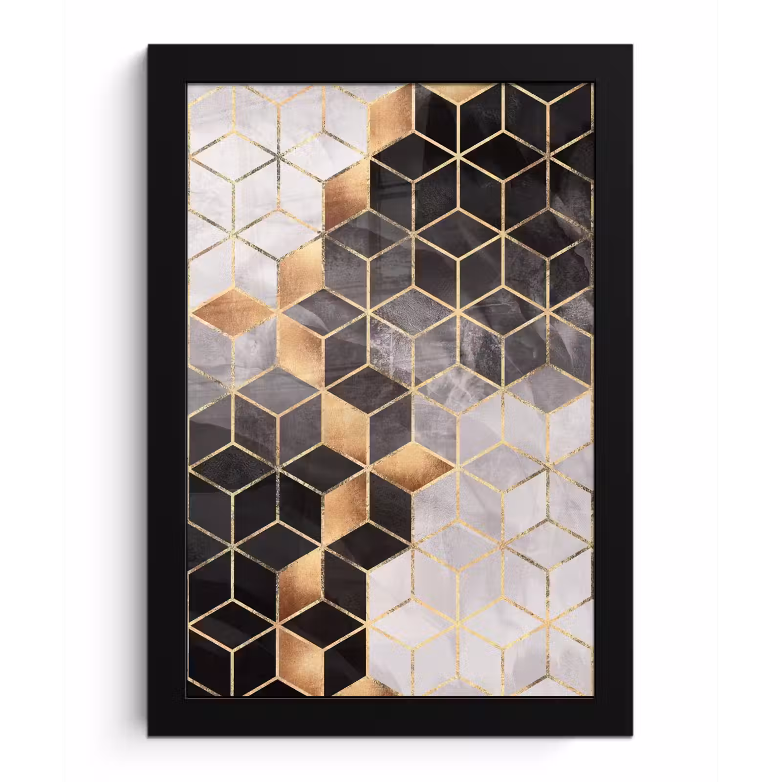 Poster met lijst - Abstract - Kubus - Goud - Patronen - Zwart - Wit — 1