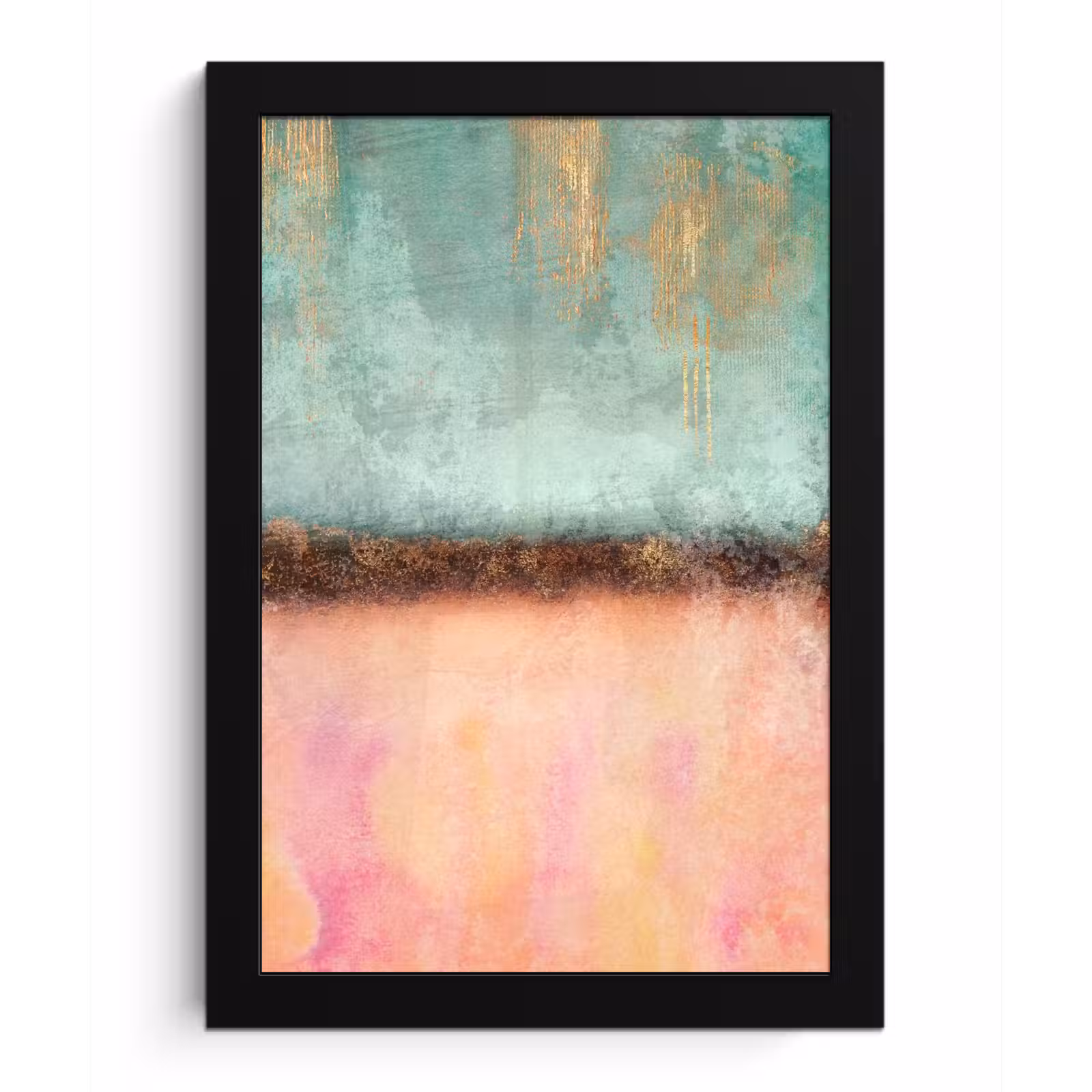 Poster met lijst - Goud - Verf - Abstract - Groen - Roze — 1