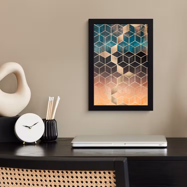 Poster met lijst - Abstract - Kubus - Goud - Patronen - Luxe — 2