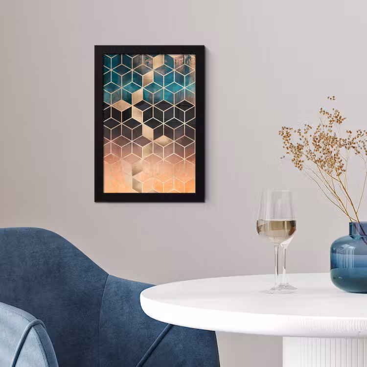 Poster met lijst - Abstract - Kubus - Goud - Patronen - Luxe — 4