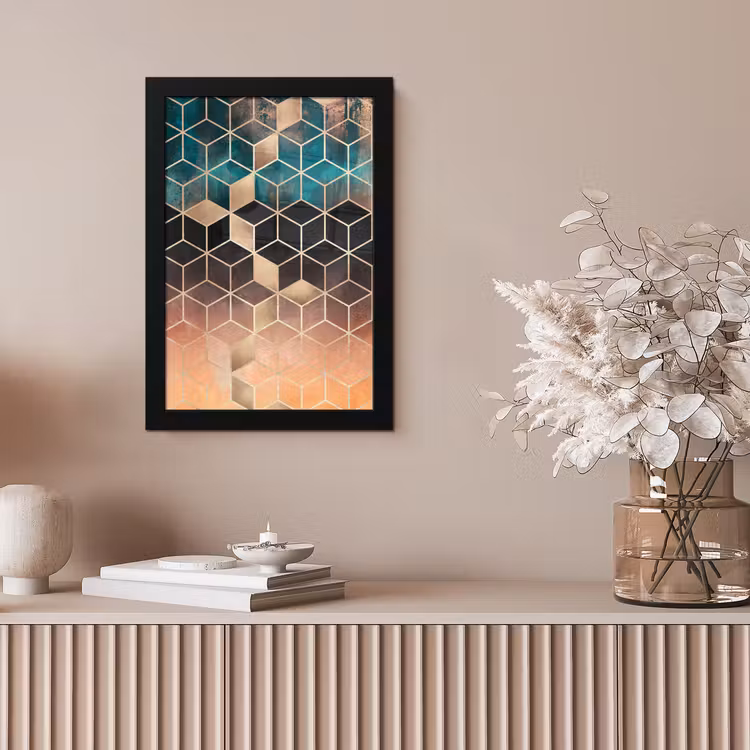 Poster met lijst - Abstract - Kubus - Goud - Patronen - Luxe — 5