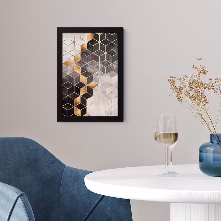 Poster met lijst - Abstract - Kubus - Goud - Patronen - Zwart - Wit — 4