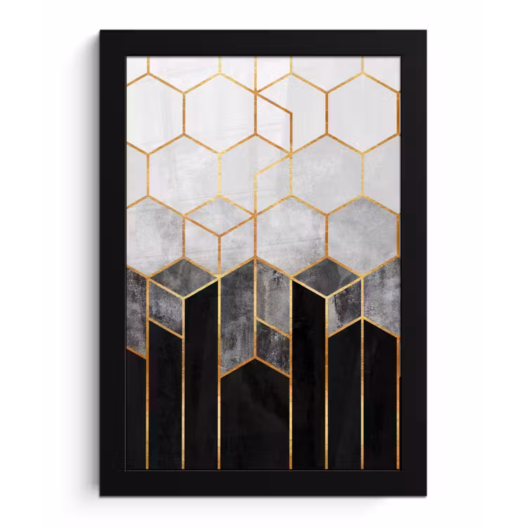 Poster met lijst - Goud - Hexagon - Chic - Patronen - Luxe — 1