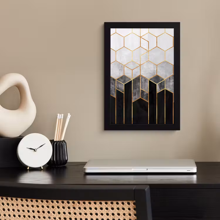 Poster met lijst - Goud - Hexagon - Chic - Patronen - Luxe — 2