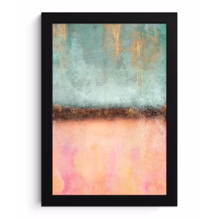 Poster met lijst - Goud - Verf - Abstract - Groen - Roze — 1