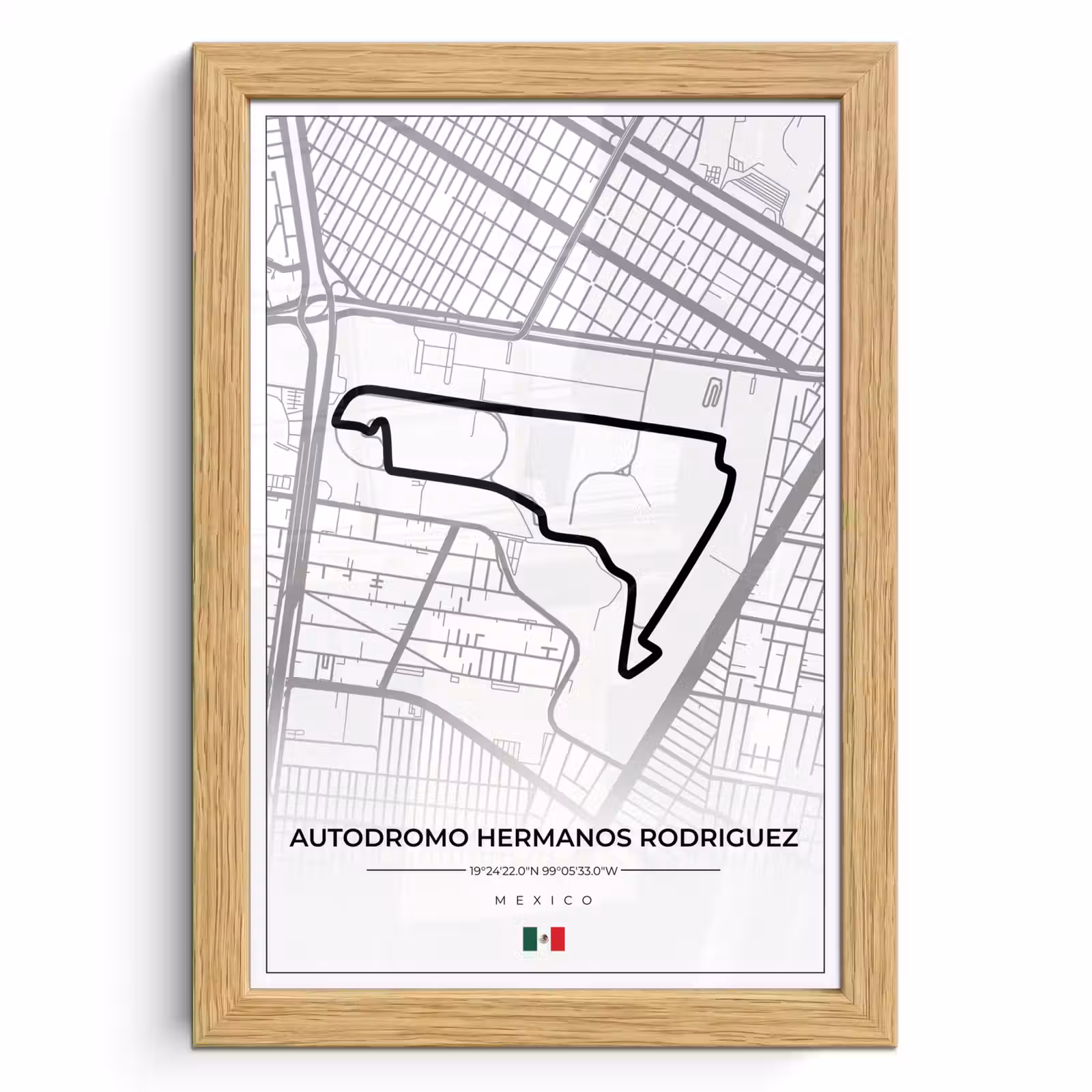Poster met lijst - Mexico - Circuit - Autodromo Hermanos Rodriguez - Formule 1 - Racing - Wit — 1