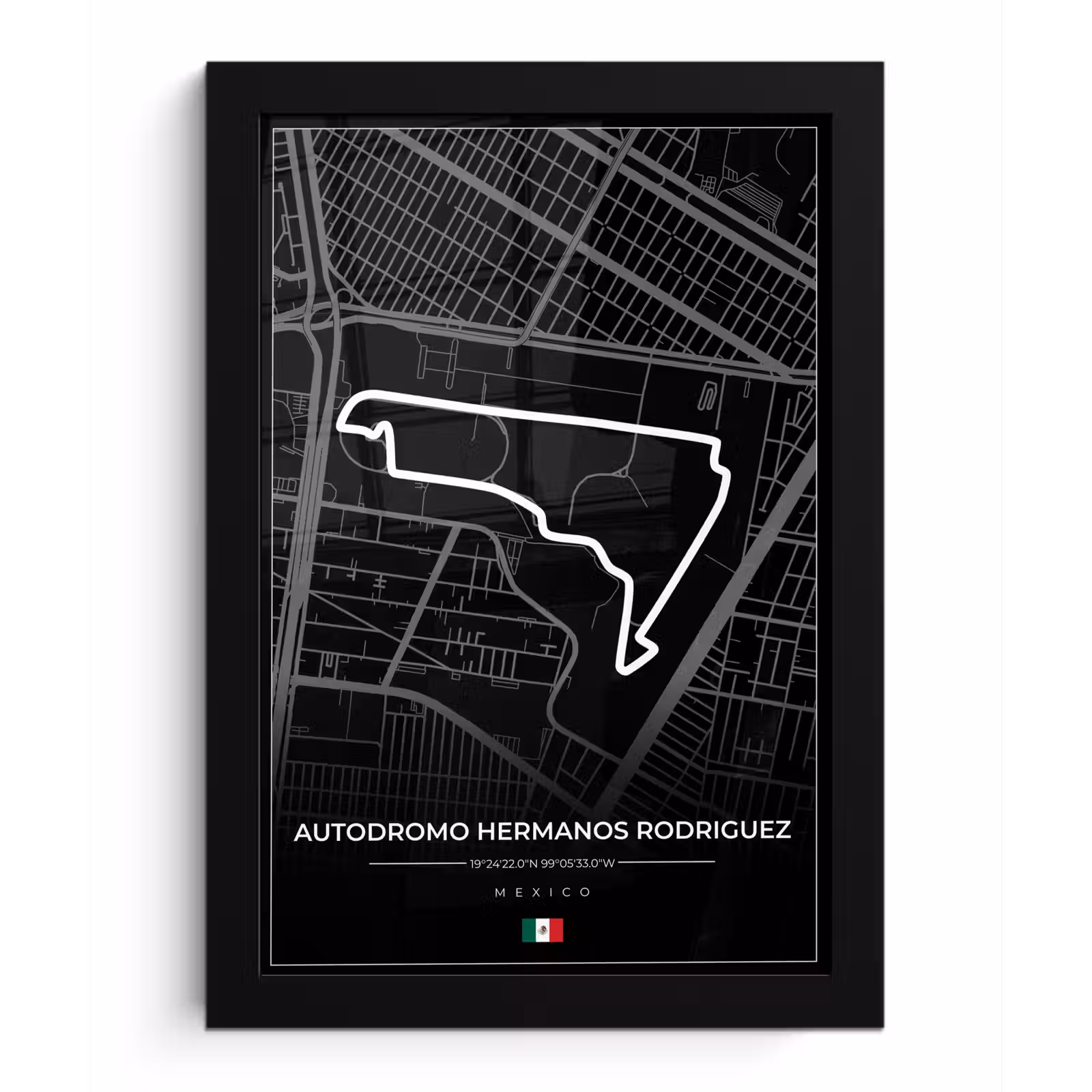 Poster met lijst - Mexico - Circuit - Autodromo Hermanos Rodríguez - Formule 1 - Racing - Zwart — 1