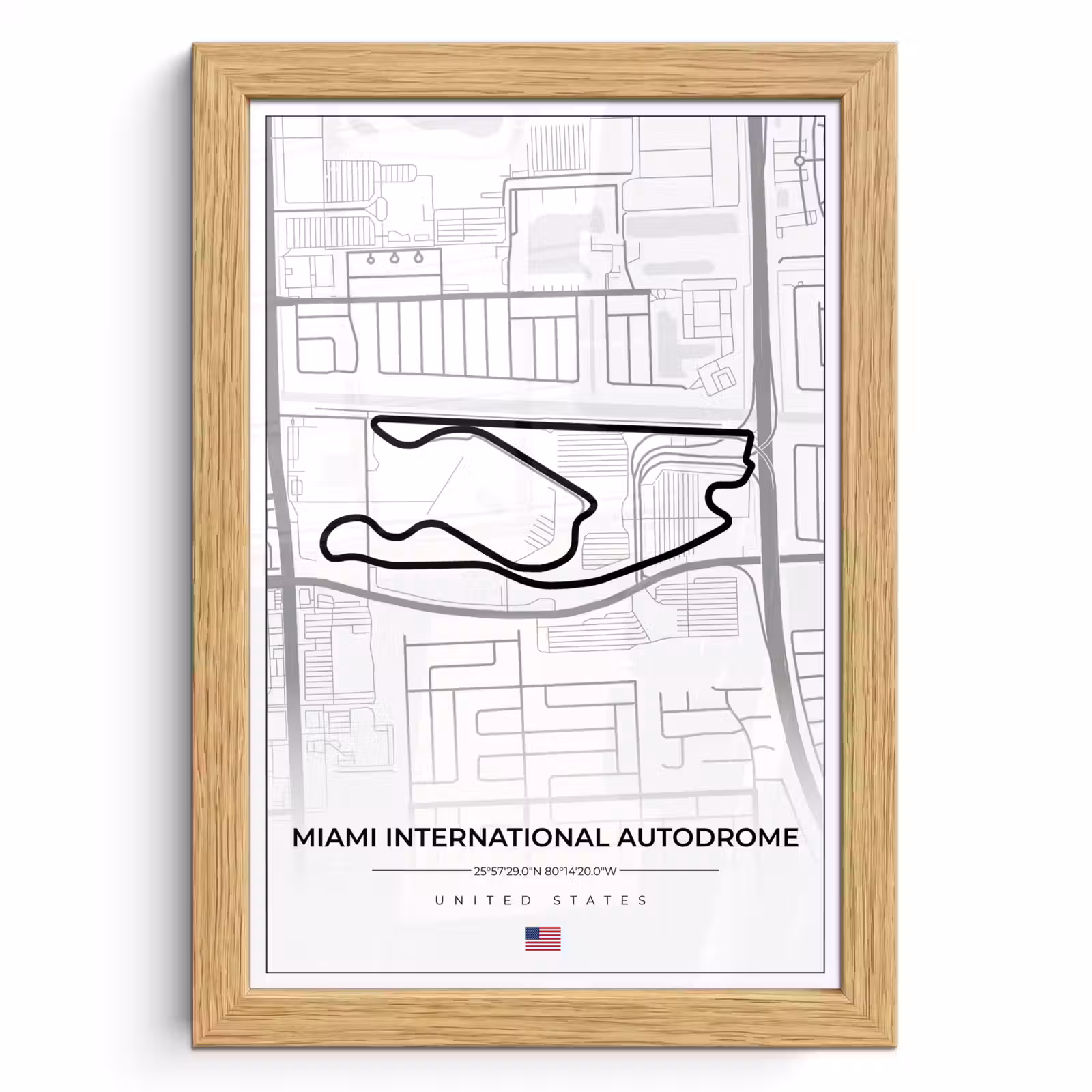 Poster met lijst - Racebaan - Verenigde Staten - Formule 1 - Miami International Autodrome - Circuit - Wit — 1