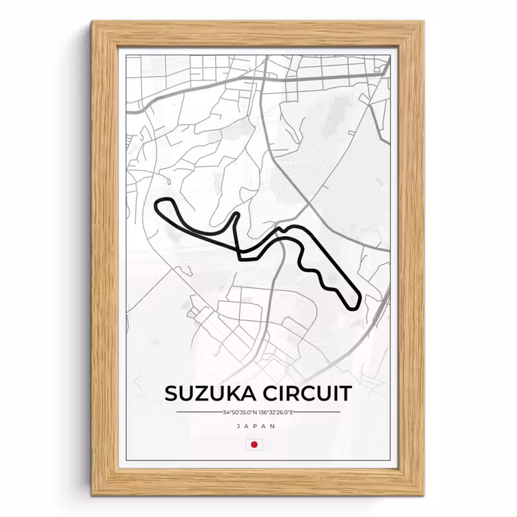 Poster met lijst - F1 - Racing - Japan - Suzuka Circuit - Racebaan - Wit — 1