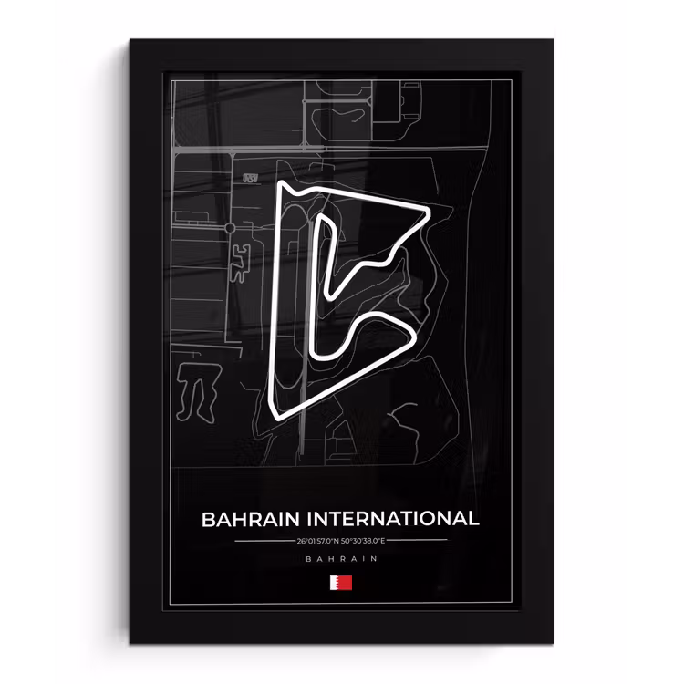 Poster met lijst - Formule 1 - Racebaan - Bahrain International Circuit - Bahrain - Circuit - Zwart — 1