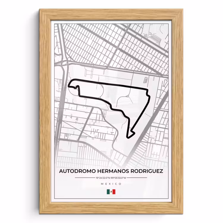 Poster met lijst - Mexico - Circuit - Autodromo Hermanos Rodriguez - Formule 1 - Racing - Wit — 1