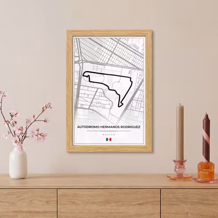 Poster met lijst - Mexico - Circuit - Autodromo Hermanos Rodriguez - Formule 1 - Racing - Wit — 5