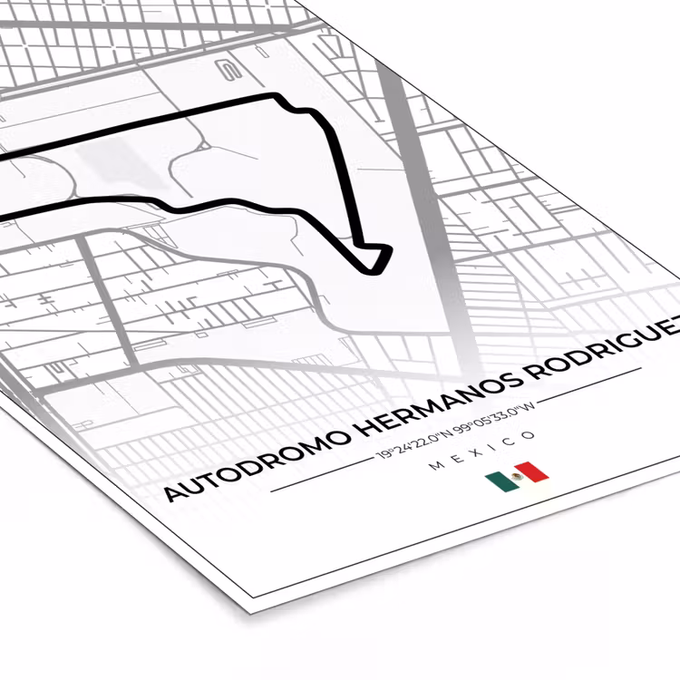 Poster met lijst - Mexico - Circuit - Autodromo Hermanos Rodriguez - Formule 1 - Racing - Wit — 7