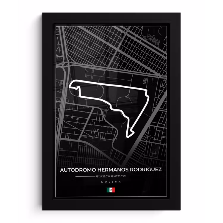 Poster met lijst - Mexico - Circuit - Autodromo Hermanos Rodríguez - Formule 1 - Racing - Zwart — 1