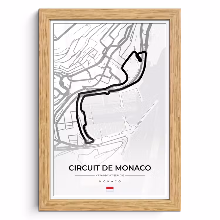 Poster met lijst - Monaco - Formule 1 - Circuit de Monaco - Racebaan - Circuit - Wit — 1