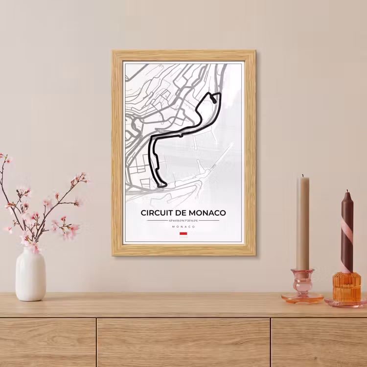 Poster met lijst - Monaco - Formule 1 - Circuit de Monaco - Racebaan - Circuit - Wit — 5