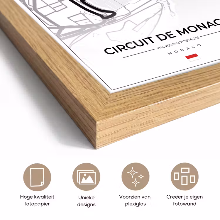 Poster met lijst - Monaco - Formule 1 - Circuit de Monaco - Racebaan - Circuit - Wit — 6