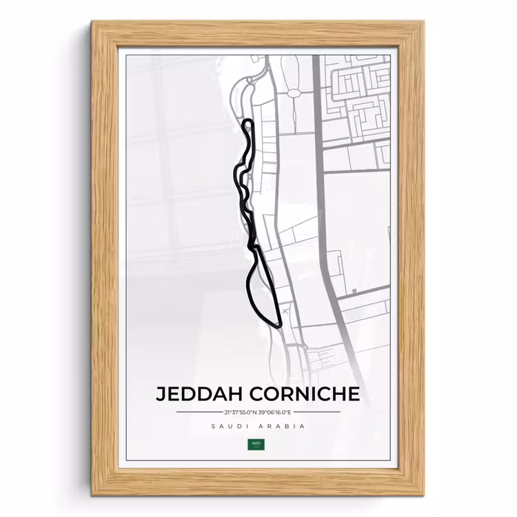 Poster met lijst - Racebaan - Sport - Saudi Arabië - Formule 1 - Jeddah Corniche Circuit - Wit — 1
