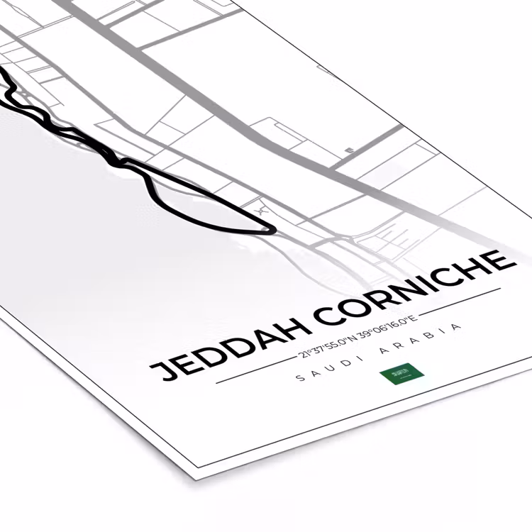 Poster met lijst - Racebaan - Sport - Saudi Arabië - Formule 1 - Jeddah Corniche Circuit - Wit — 7