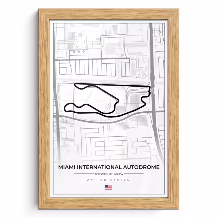 Poster met lijst - Racebaan - Verenigde Staten - Formule 1 - Miami International Autodrome - Circuit - Wit — 1