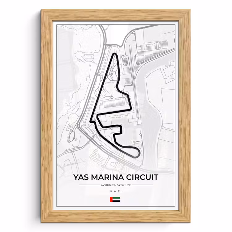 Poster met lijst - Racebaan - Yas Marina Circuit - Circuit - F1 - Abu Dhabi - Wit — 1