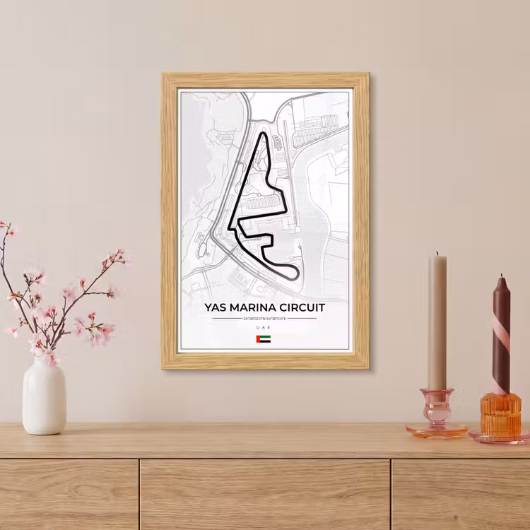 Poster met lijst - Racebaan - Yas Marina Circuit - Circuit - F1 - Abu Dhabi - Wit — 5